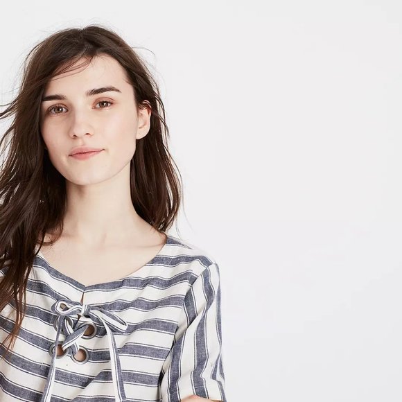 Madewell Striped Lace Up Top - XXS - Picture 4 of 7